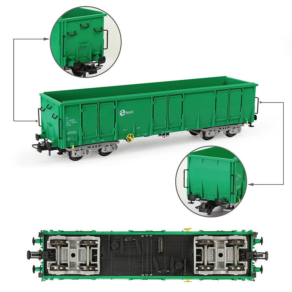 

Evemodel 1pc/2pcs HO Scale 1:87 Green RENFE Printed High-side Gondola Car Railway Wagons C8742PLv
