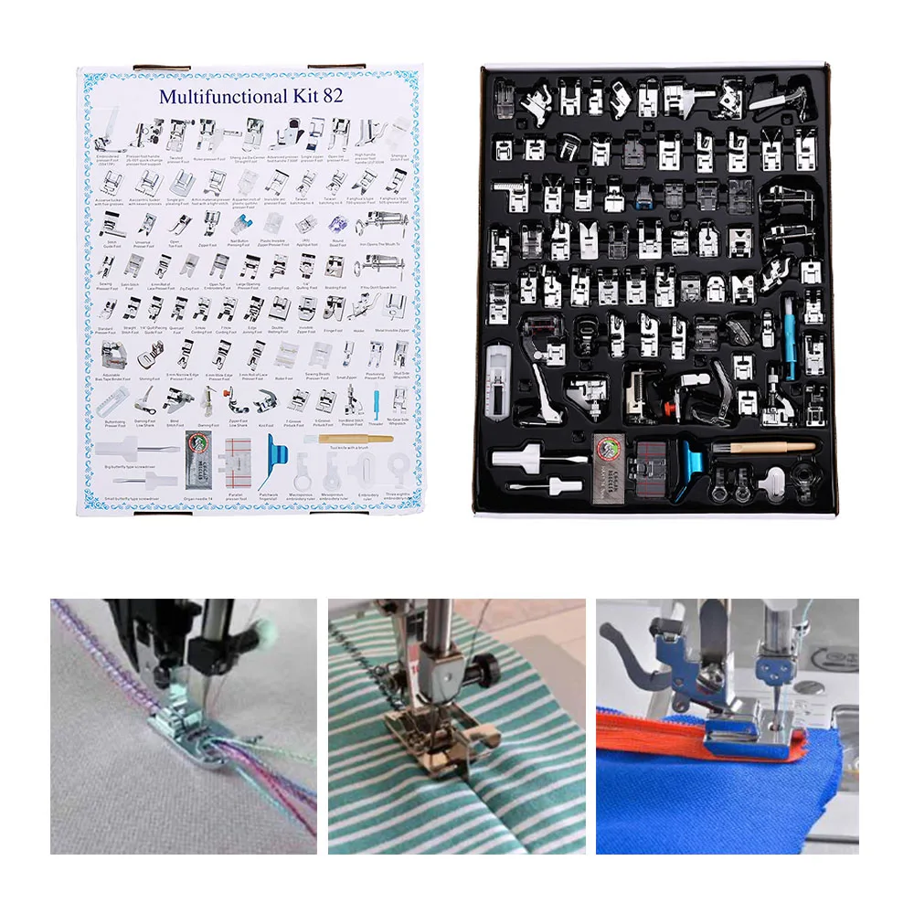 

11-82pcs/Set Presser Foot For Sewing Machine Press Braiding Blind Stitch OverLock Zipper Roller Ruler Parts Brother Singer Kit