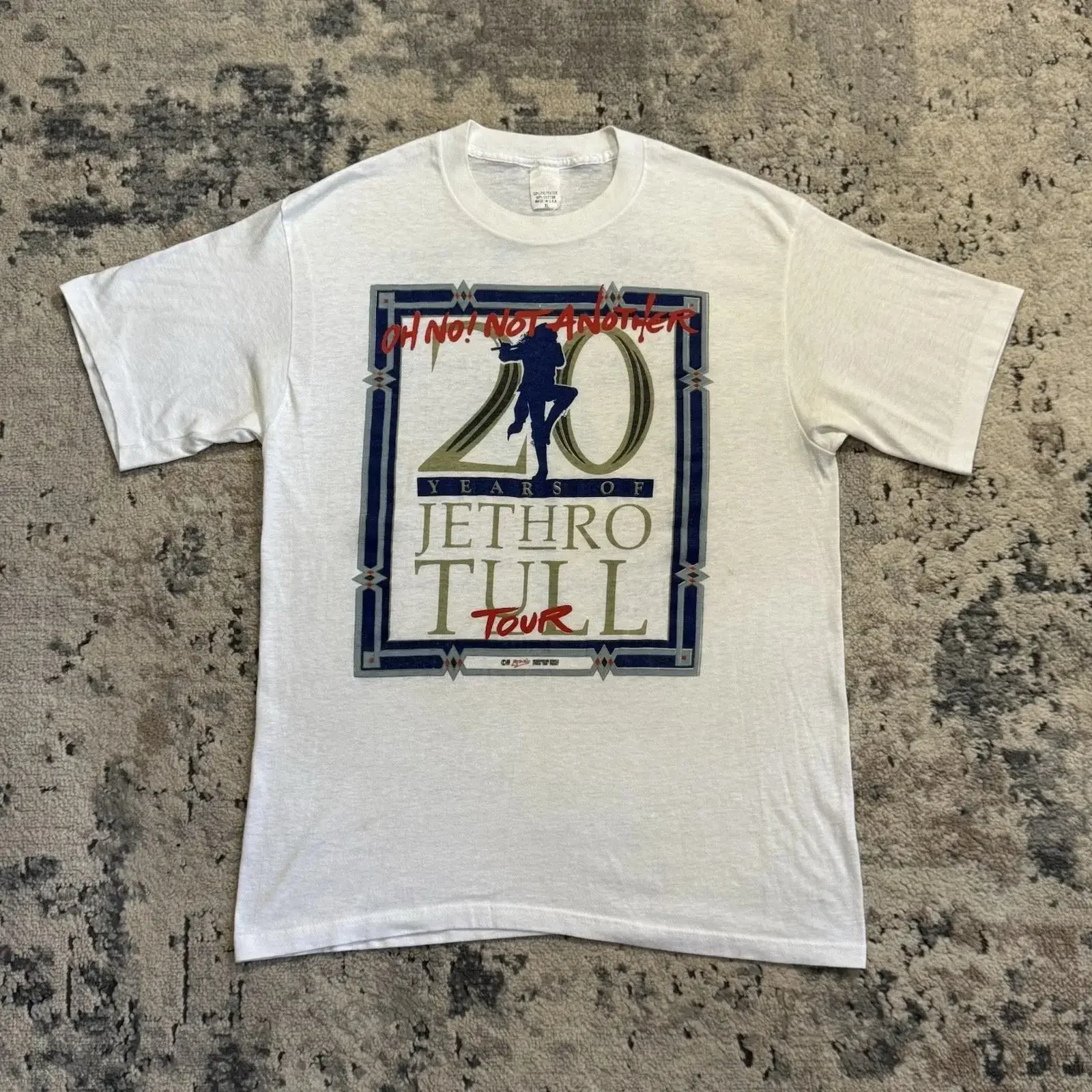 Camiseta Jethro Tull 1988 vintage para homem XL branca Oh No Not Another Tour Band anos 80 vintage Washed fashion Casual