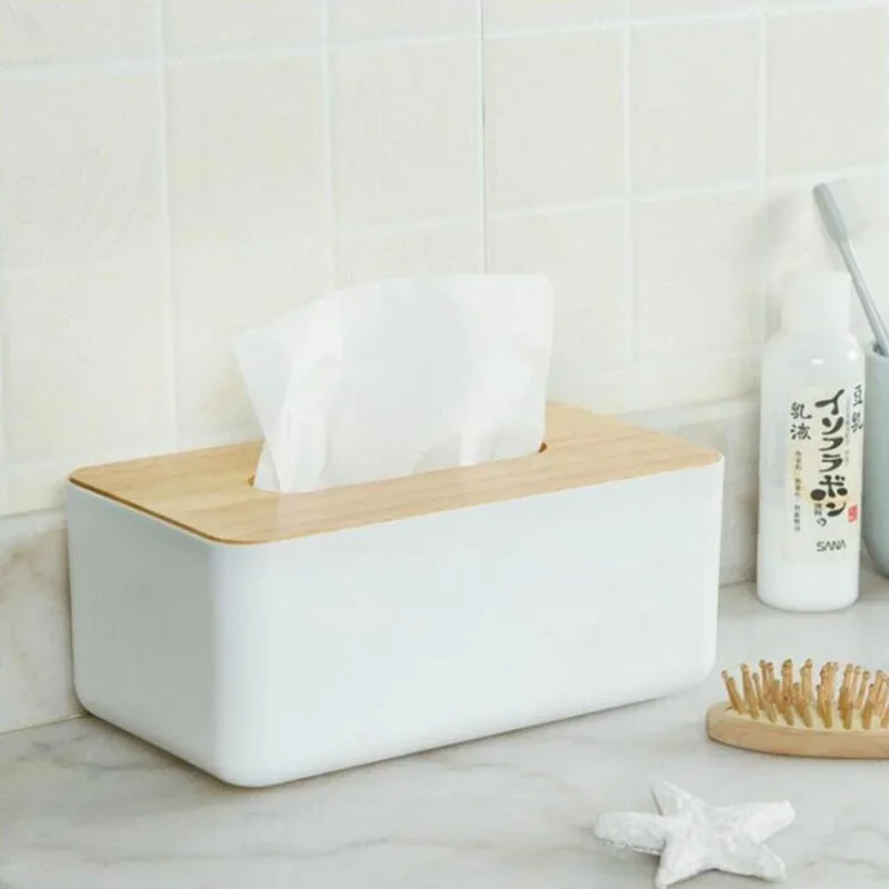 Plastic Tissue Box Modern Wooden Cover Paper with Oak Home Car Napkins Holder Case Home Organizer Decoration Tools tissue box