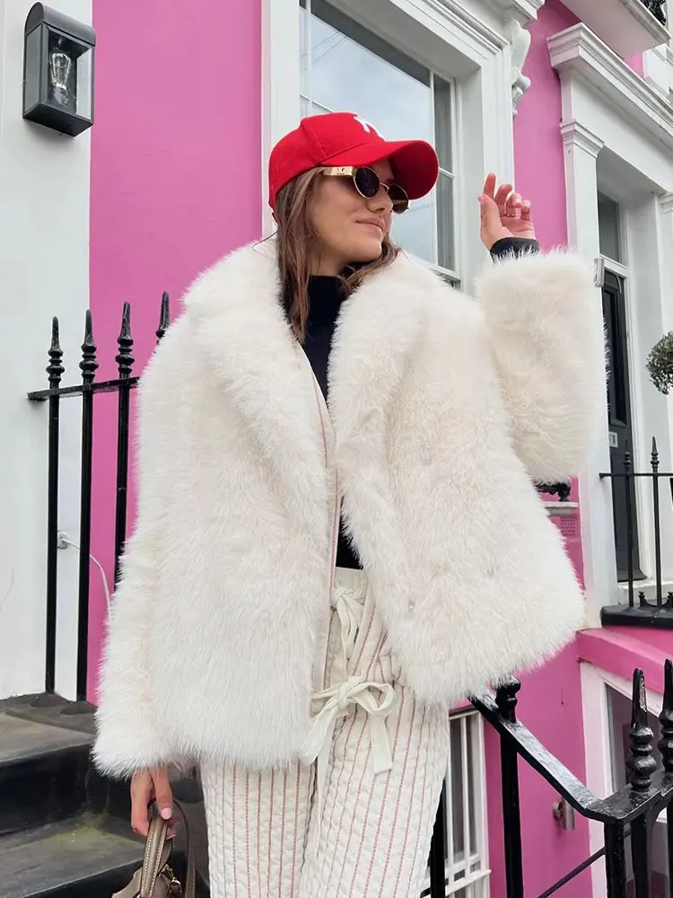 HH 秋冬フェイクファーコート女性のためのエレガントなソリッドボタン長袖ジャケット女性のファッションストリート暖かいアウター