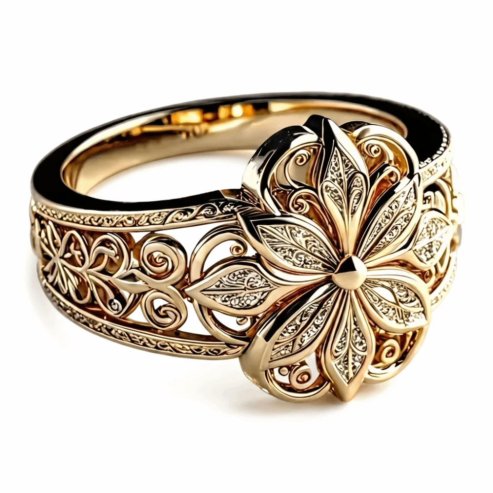 

Aesthetic Elegant Hollow Carved Ring Light Luxury Vintage Finger Jewelry Exquisite Simple Flower Ring Ethnic Style