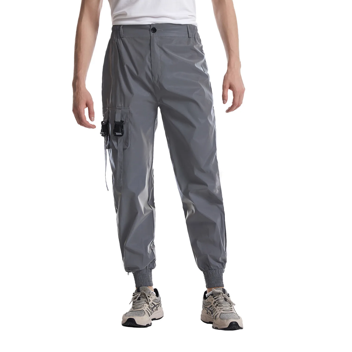 Reflective Cargo Pants Men Hip Hop Side Zip Mesh Sport Trouser 2023 Spring Autumn Night Run Safe Clothing Drop Ship