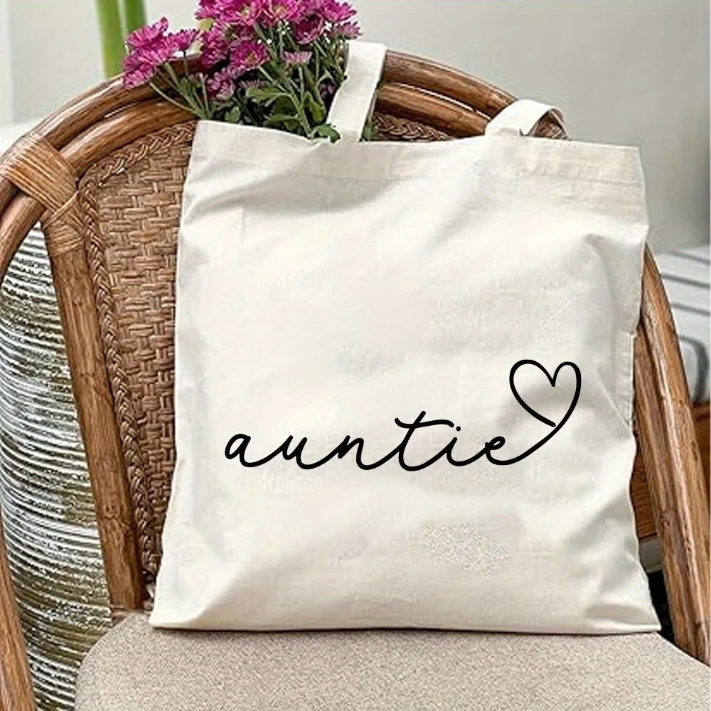 Chic Auntie-Themed Canvas Tote Bag - Large Capacity, Durable & Stylish Handbag for Shopping, Travel, Picnics & Parties