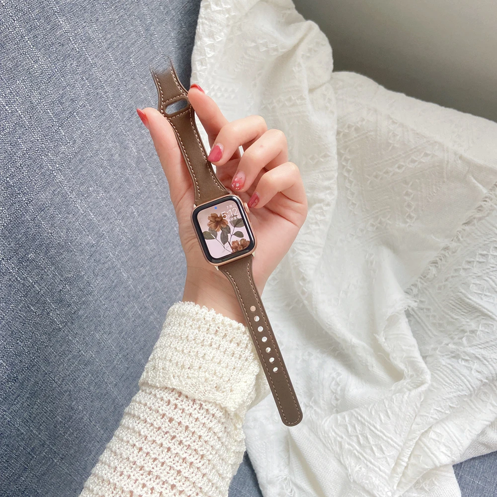 41mm 45mm 100% pulseira de couro genuíno para apple pulseira de relógio 38mm 40mm 44mm 42mm para iwatch 6 7 8 se 5 4 3 2 1 49ultra correa