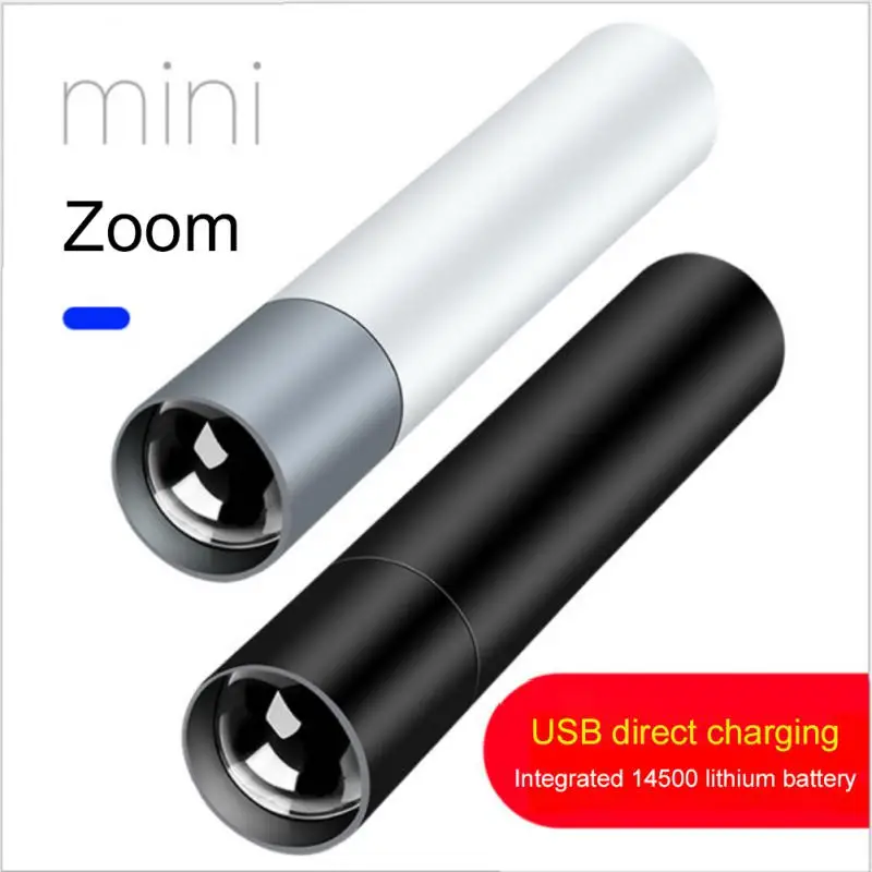 Mini linterna LED recargable por USB, Zoom al aire libre, conveniente linterna telescópica impermeable, potente