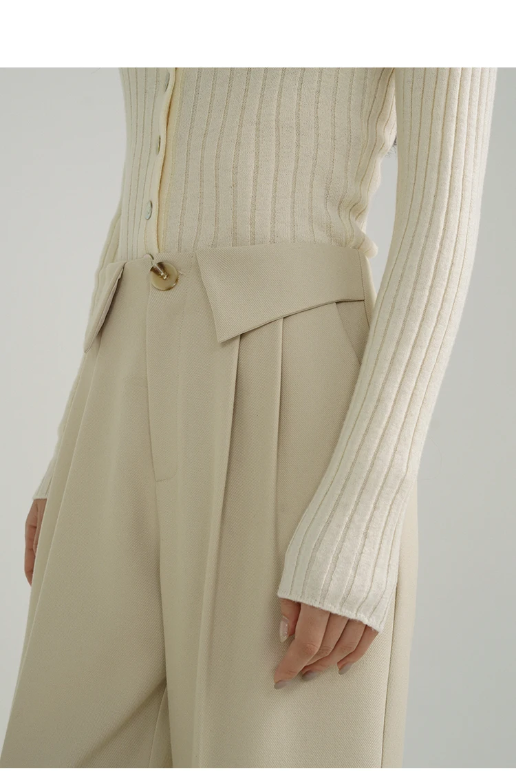 Pantaloni eleganti a gamba larga a vita alta – Pantaloni lunghi dritti larghi con dettagli tascabili, pantaloni eleganti per l'autunno casual da ufficio