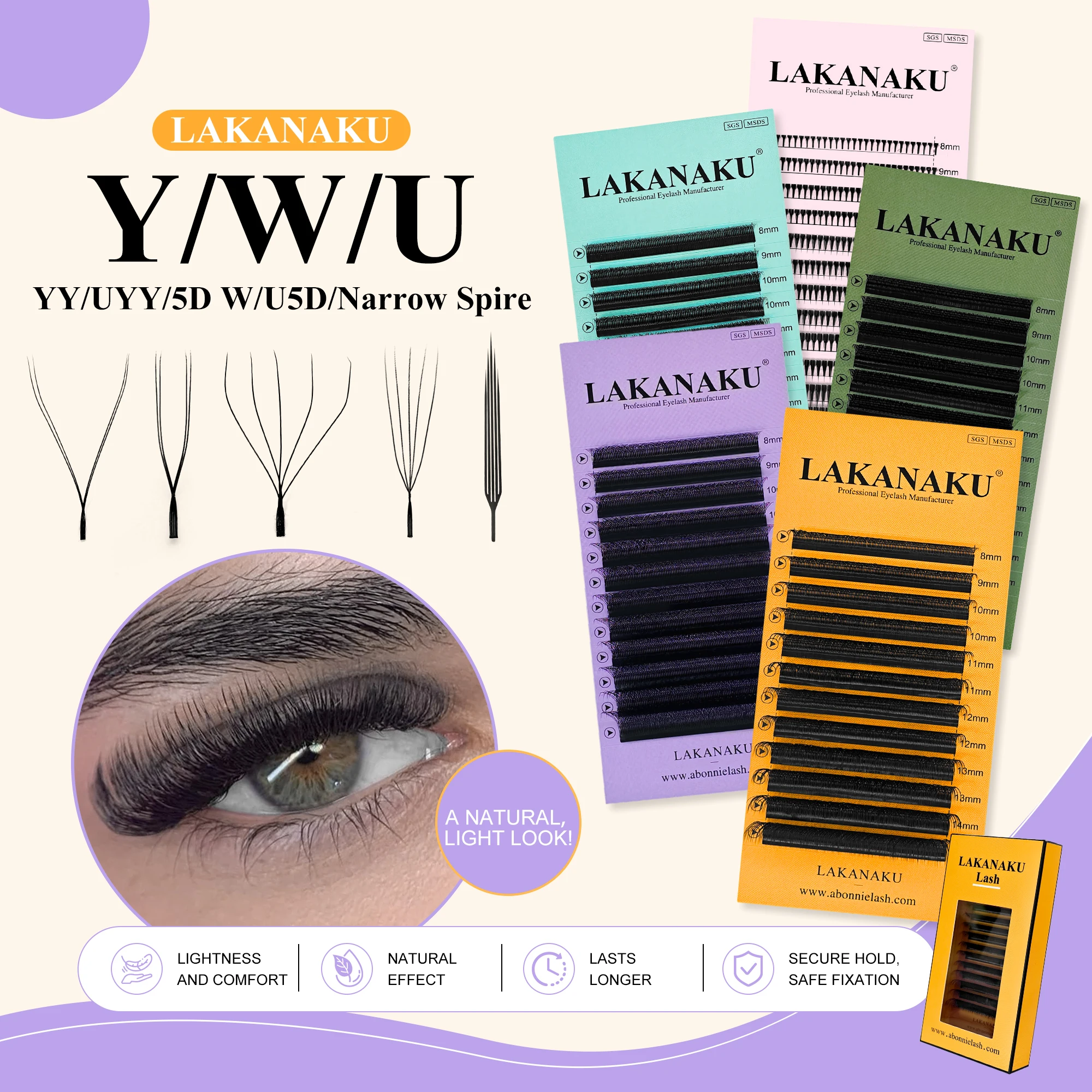 Eyelash Extension Single Lash - ขนตาปลอม LAKANAKU YY แบบเส้นเดี่ยว ความยาว 8-15
