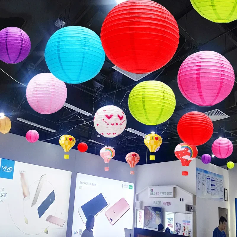 10-15-20-25-30-35-40cm Round Decorative Paper Lantern Color Hanging Paper  Balls Wedding Birthday Shower Decor Party Supplies