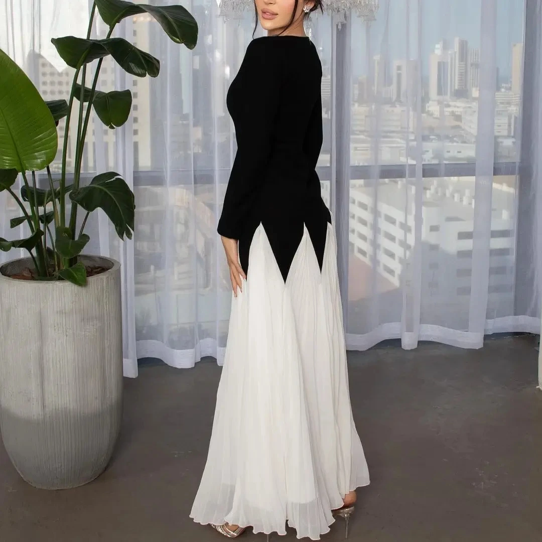 2024 Modern Prom Dresses Pleated A-Line Rhinestone Long Sleeves Party Gown Evening Dresses Vestidos Deفساتين مناسبة رسميةML-107