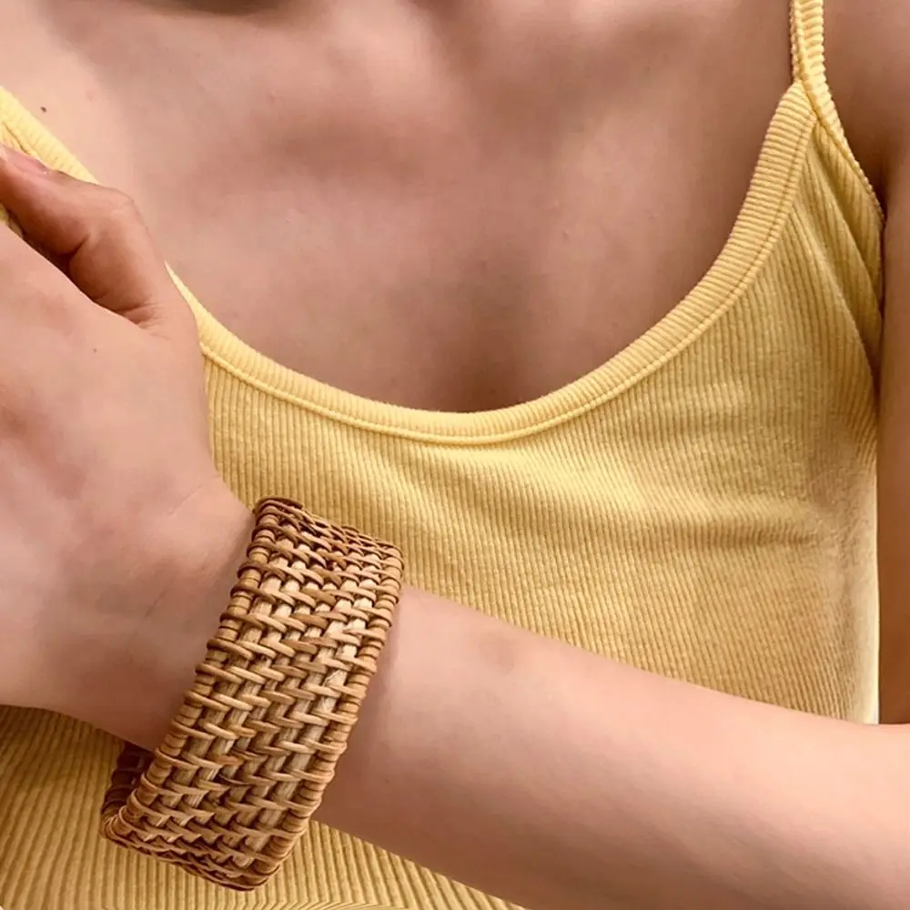 Anillo de mano, pulsera tejida de ratán, joyería de mano hecha a mano, brazalete de estilo étnico, adornos de vacaciones con forma de Nido de Pájaro