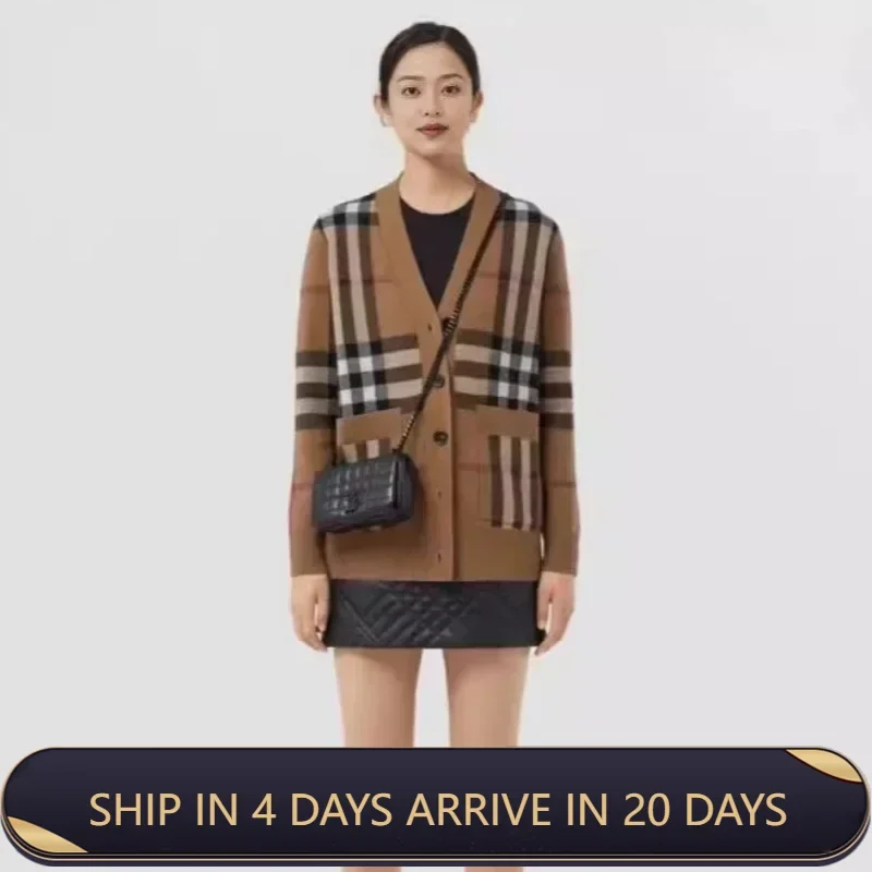 Classic Plaid Cardigan Jacket Sweater Custom Slimming Versatile Trendy Fashionable Warm Top Women\'s Long Sleeved Knitted Sweater