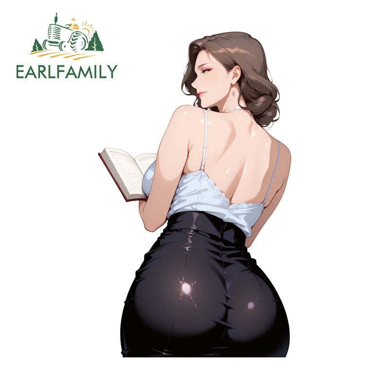 EARLFAMILY Elegance Alluring Anime Lady Car Stickers Back View Position Computer Cooler Decal Vinyl Waterproof Car Styling