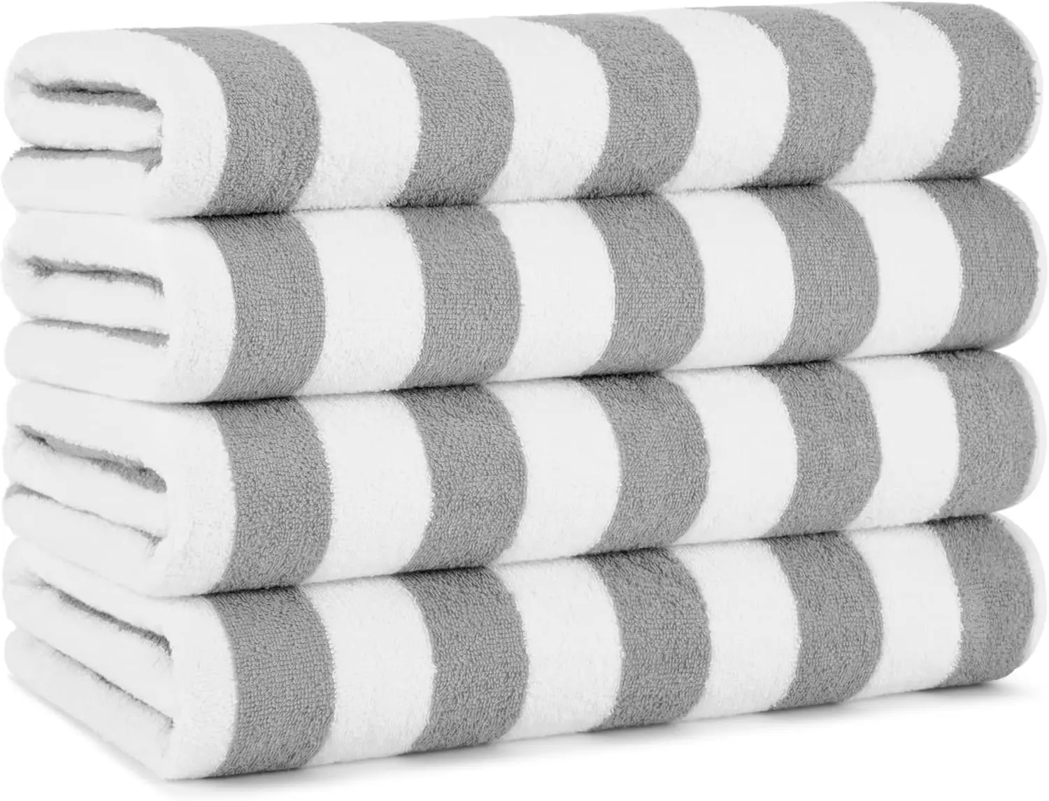 

California Cabana Stripe Beach Towel Set of 4, Large Quick Dry Cotton Terry for Pool Swim Hot Tub, Oversized 30x70 in Grey