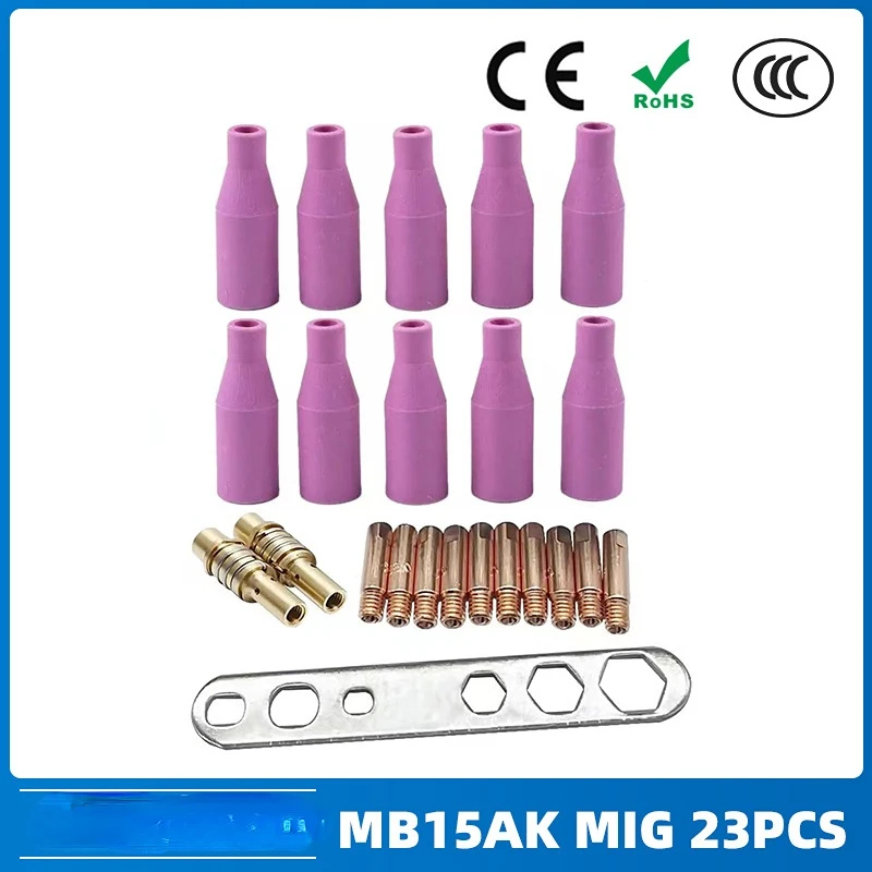 23PCS MB15AKProtection Nozzle Mig Two-protection Welding Gun Accessories MB15 Contact Nozzle Protection Nozzle Conductive Nozzle