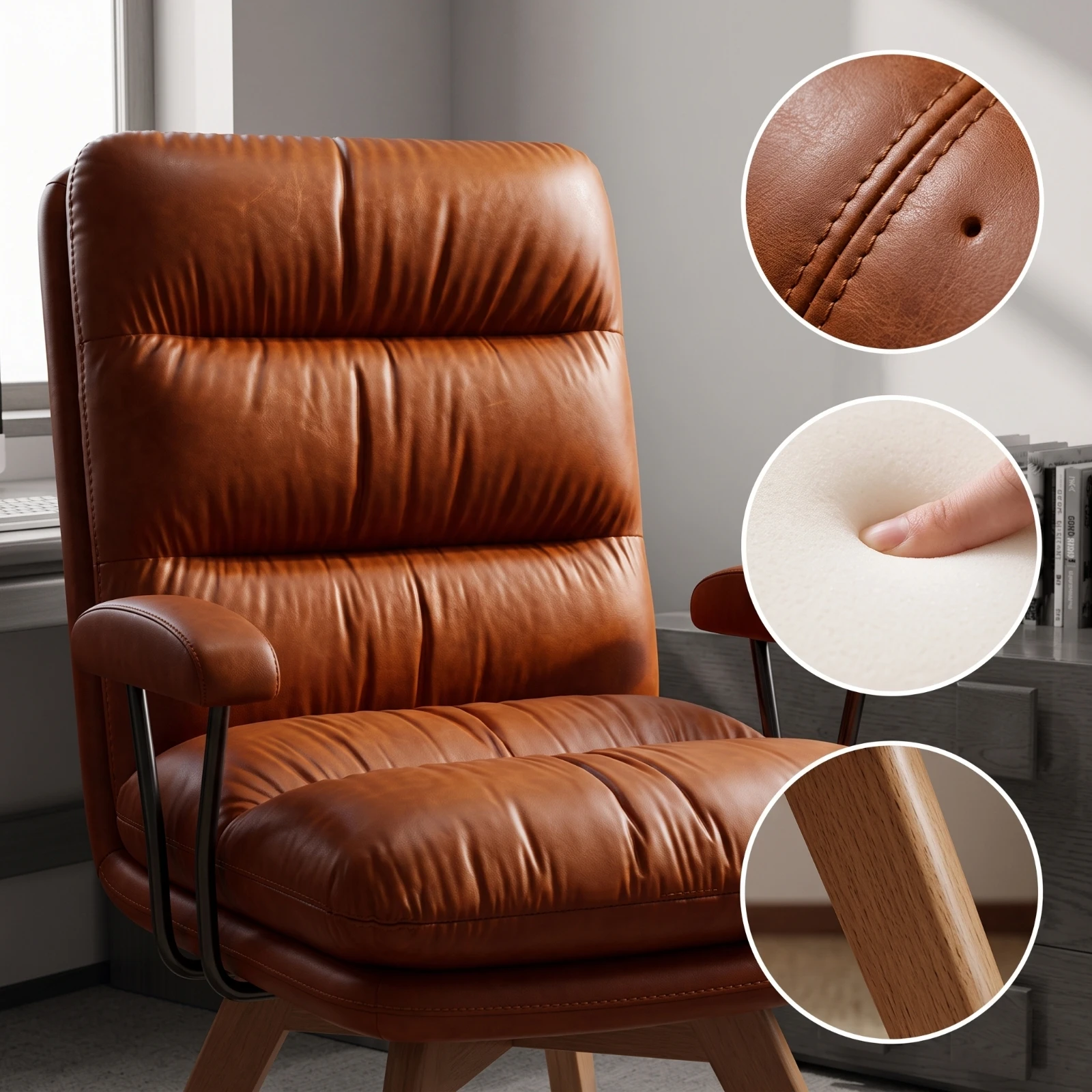 Swivel Chair with Armrests Padded Swivel Chair Comfortable Soft for Telecommuting Workers, Study, Bedroom