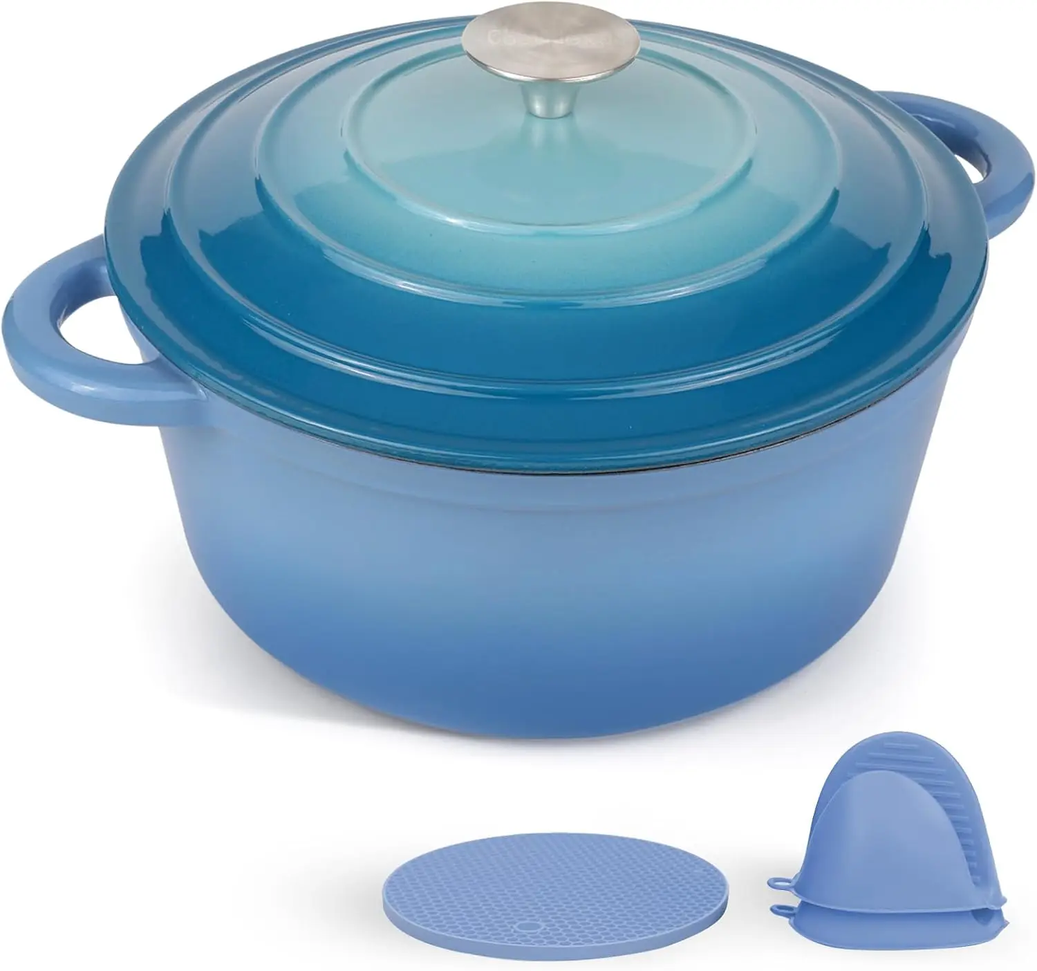 

6 Quart Enameled Cast Iron Dutch Oven Pot with Lid and Silicone Accessories, Oven Safe up to 500°F or on Stovetop, Non-stick Dut