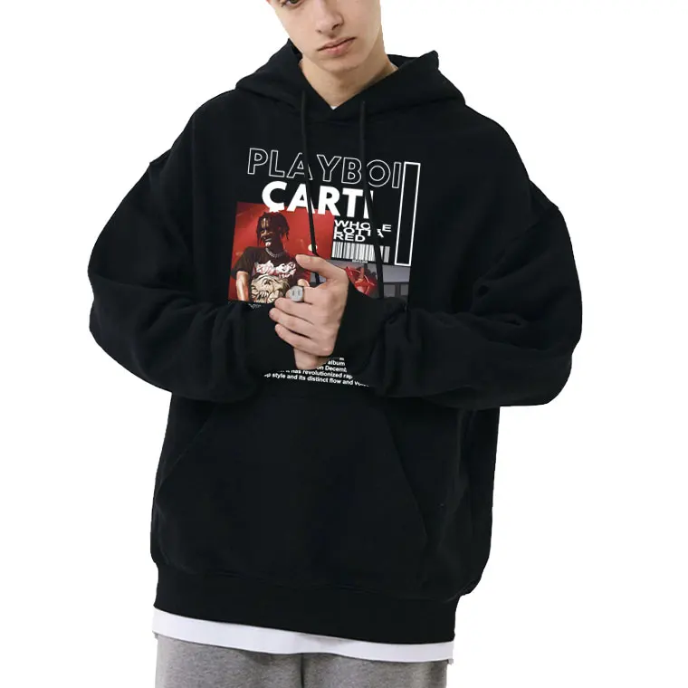 Rapper Playboi Carti Hip Hop Vintage Hoodie Whole Lotta Red Graphic Hoodies Men Casual Streetwear Male Fleece Cotton Sweatshirt