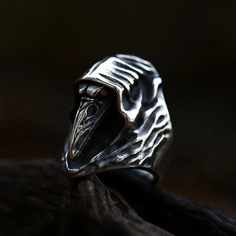 Unique Design Vintage Olecranon Crow Grim Reaper Skull Zircon Rings For Men Boys Punk Creative Personality Jewelry Dropshipping