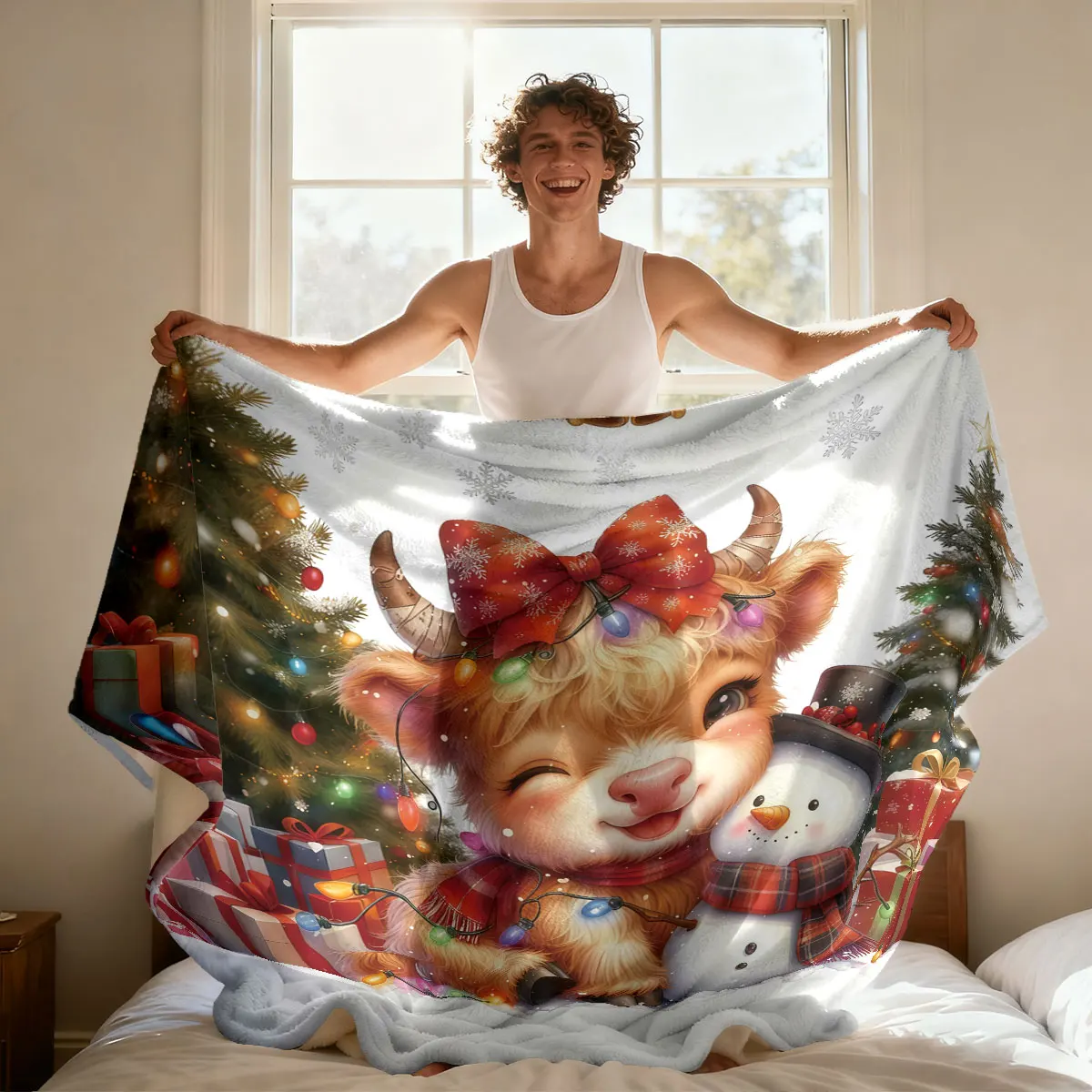 1 قطعة عيد ميلاد سعيد المرتفعات البقرة المطبوعة الفانيلا بطانية بأحجام متعددة مريحة NapLeisure بطانية ، آلة قابل للغسل #1