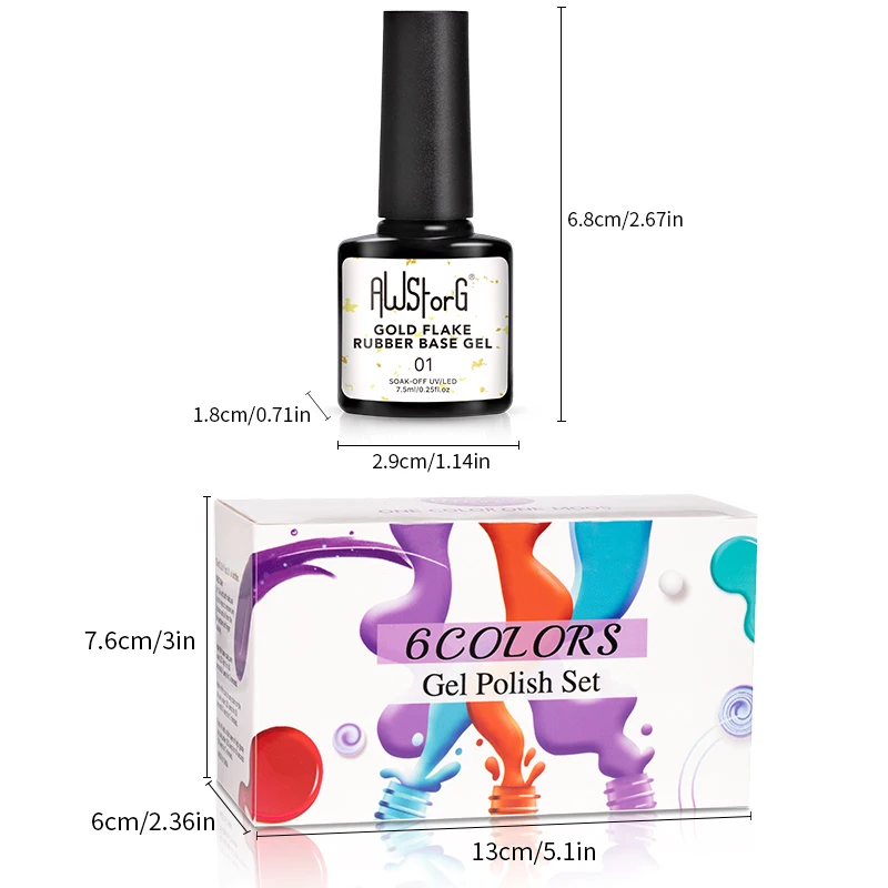 AWStorG 6 unids/set 7,5 ML escamas de oro brillo Base de goma Gel esmalte de uñas de larga duración extensión rápida Gel Nail Art pegamento UV constructor