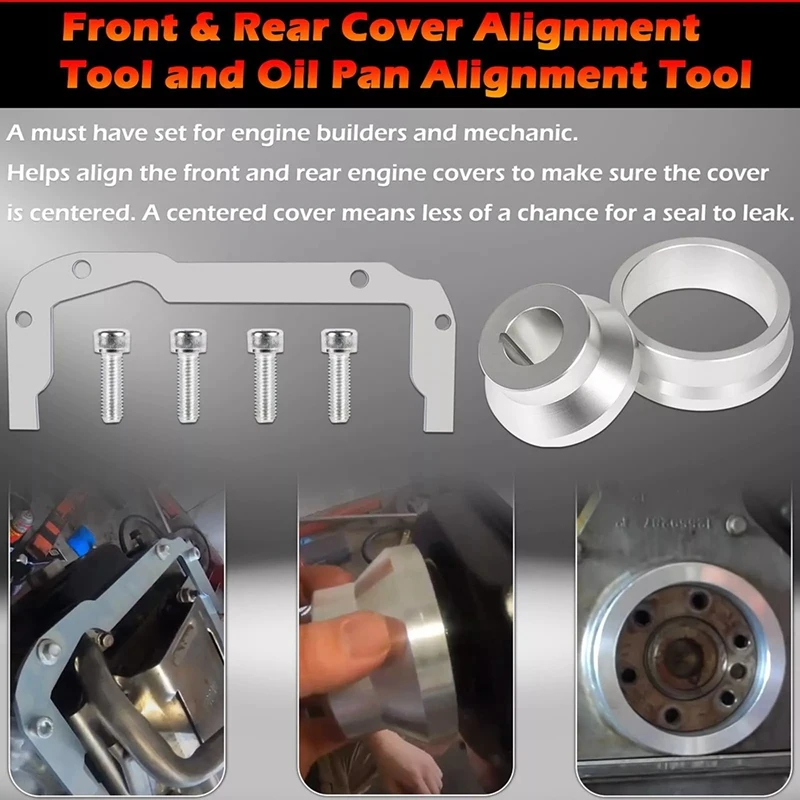 Front & Rear Cover Oil Pan Alignment Tool + Billet Alignment Tool For 4.8 5.3 5.7 6.0 6.2 LS GM Engine