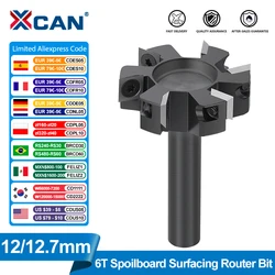 XCAN CNC Spoilboard Surfacing Router Bit Upgrade 6 Wing Wood Slab Flattening Bit 12mm 1/2 Shank Carbide Insert Milling Cutter