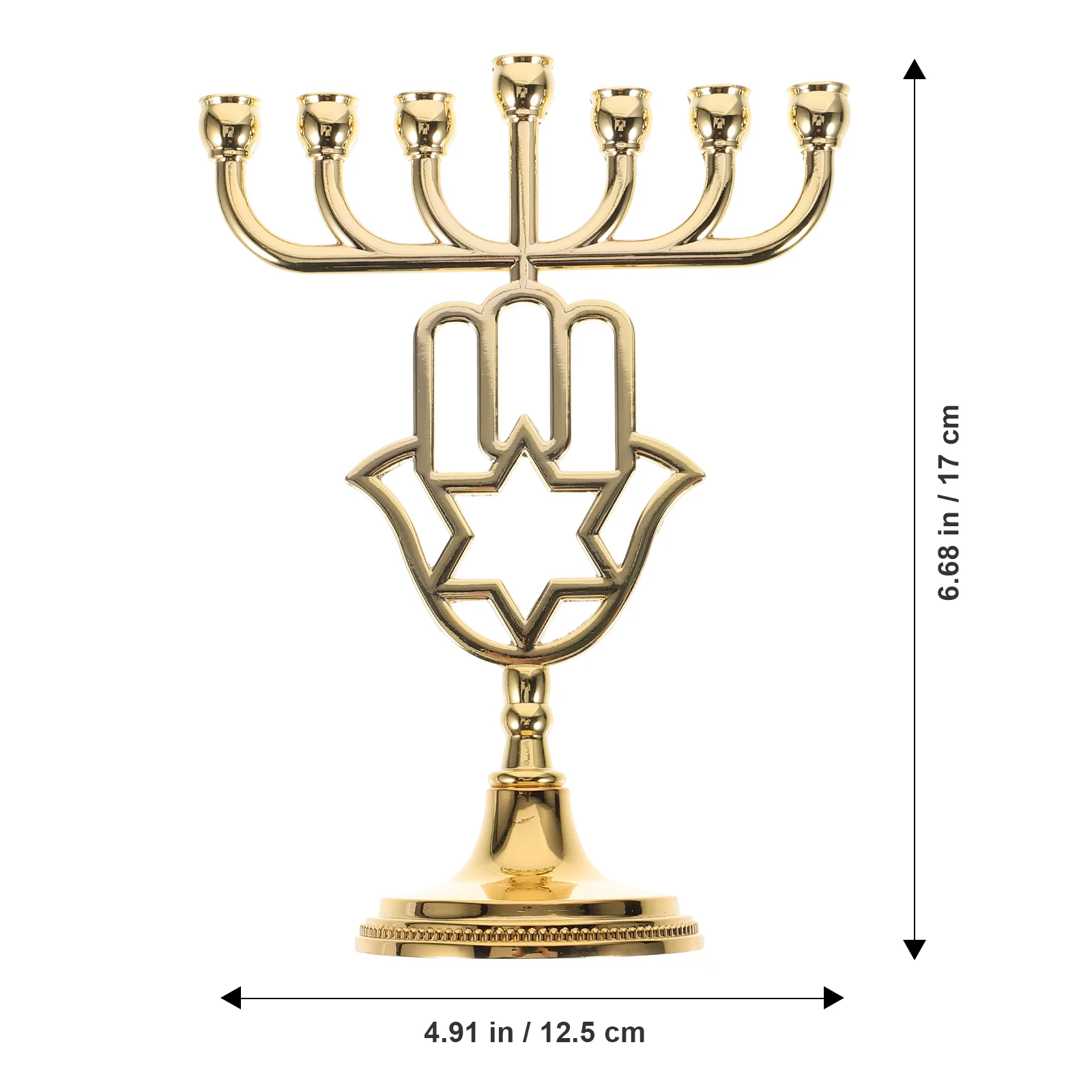 

Golden Metal Candelabrum 7-Branch Hanukkah Candlestick Vintage Religious Holder For Home Party Festival Tabletop Decor