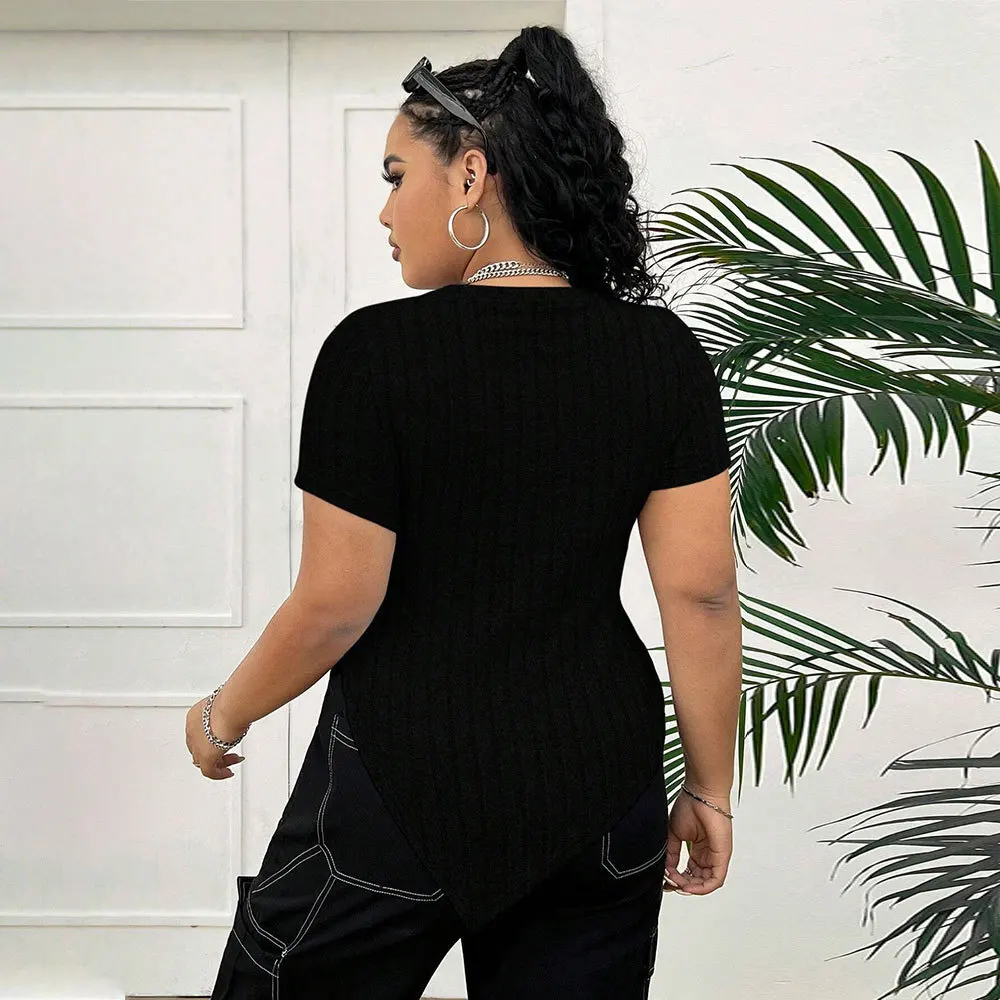 2025 plus size moda feminina estilo simples camiseta fino ajuste cintura emagrecimento versátil curto topo verão elegantes casual y2k