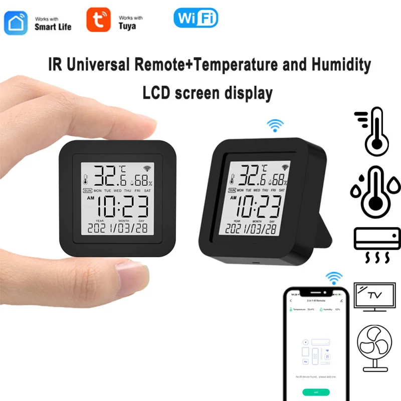 Controle de voz ir remoto universal + temperatura e umidade tela lcd tuya wifi aplicativo inteligente controlador infravermelho