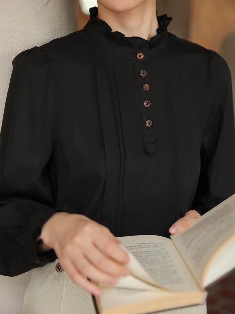 

Женская блузка Nesoulum Bla Silk Long Sve с длинными рукавами, весенняя, винтажная, с воротником-стойкой, дизайнерский крой, элегантный топ