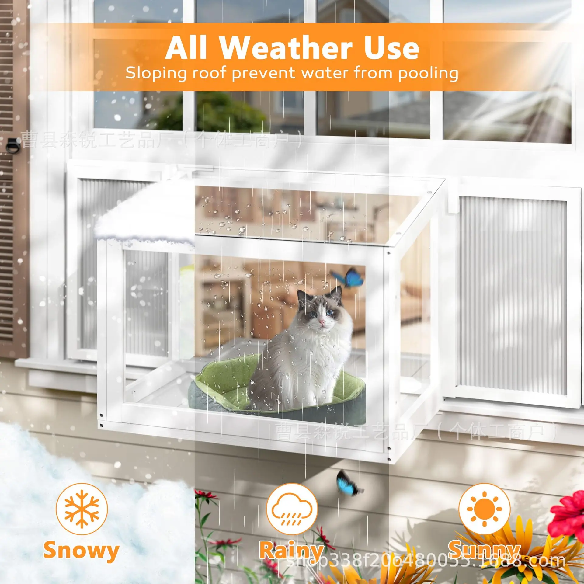 

Wooden Cat Window Box Window Perch Courtyard Indoor Cat Window Terrace Sunbathing Cat Nest