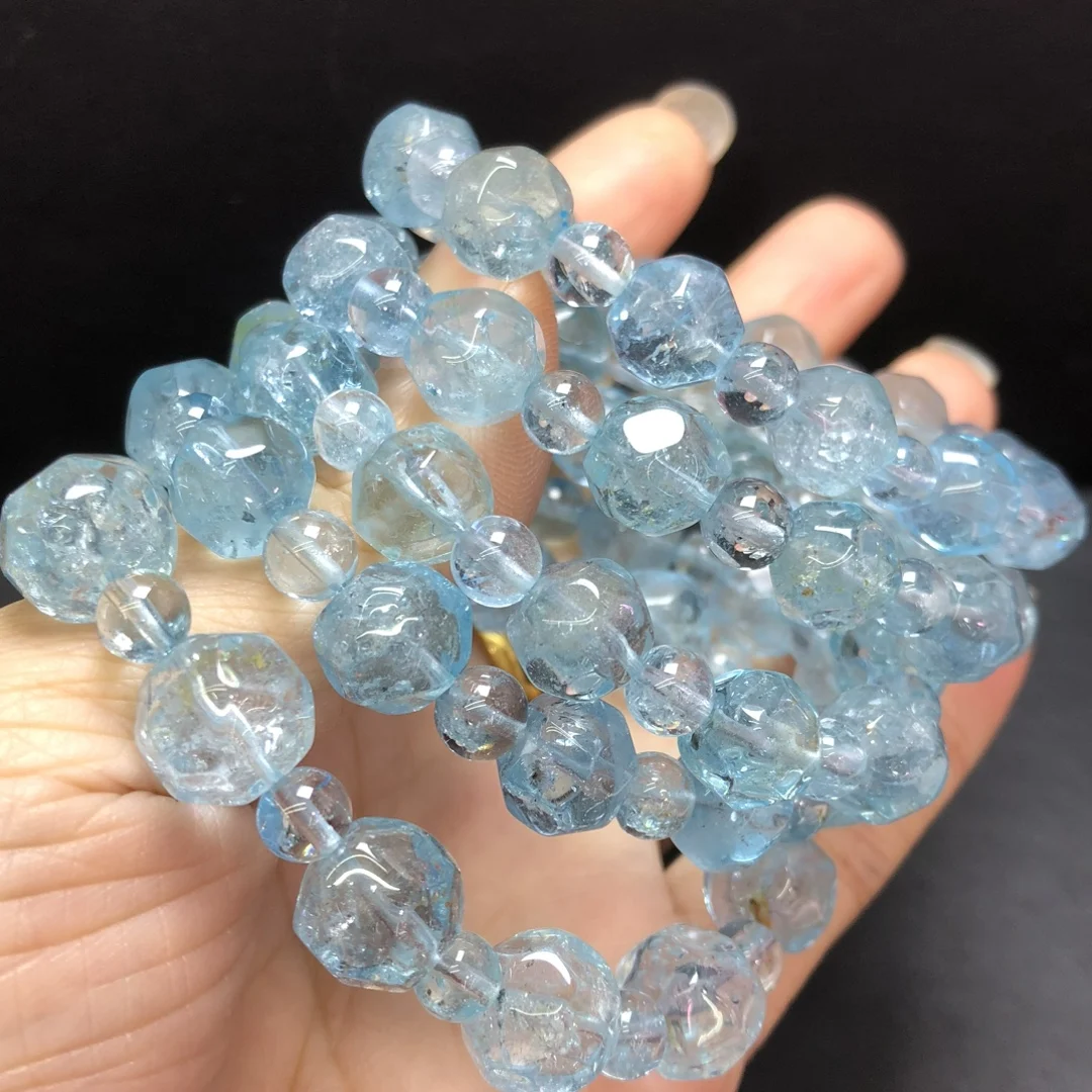 

1 Pc Fengbaowu Natural Blue Topaz Bracelet 10MM Faceted Beads Reiki Healing Stone Fashion Jewelry Gift For Women Men