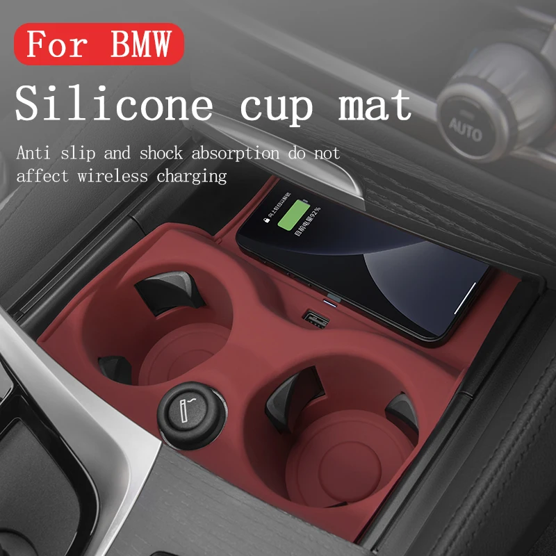 

Water Cup Holder Non-Slip Mat For BMW 3 5 Series G30 G32 G20 X3iX3 X4 G01 G02 Car Central Control Wireless Charging Silicone Pad