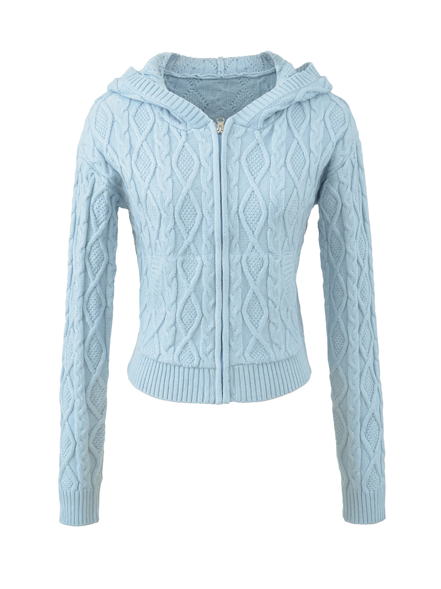 

American Style Retro Money Wind Knitted Hat Zipper Women's Slim Fit Coat Cardigan Long Sleeve Regular Length Zipper Closure