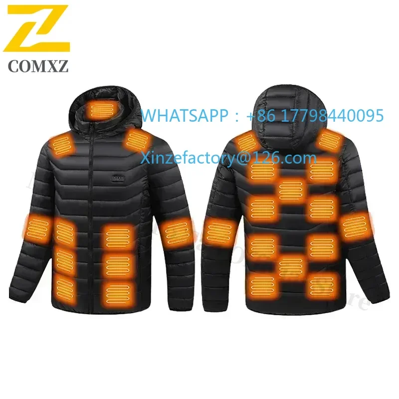 تخصيص 21 منطقة سترة ساخنة الرجال USB الكهربائية الذكية معطف مقنع الذاتي التدفئة الملابس الرجال عادية التزلج الباردة واقية الحرارية #6