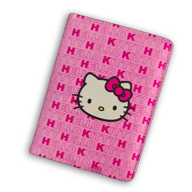 Hello Kitty Anime Kawaii pasaporte titular moda Pu cuero cubierta protectora de documentos mujeres cartera regalos funda de tarjeta antimagnética