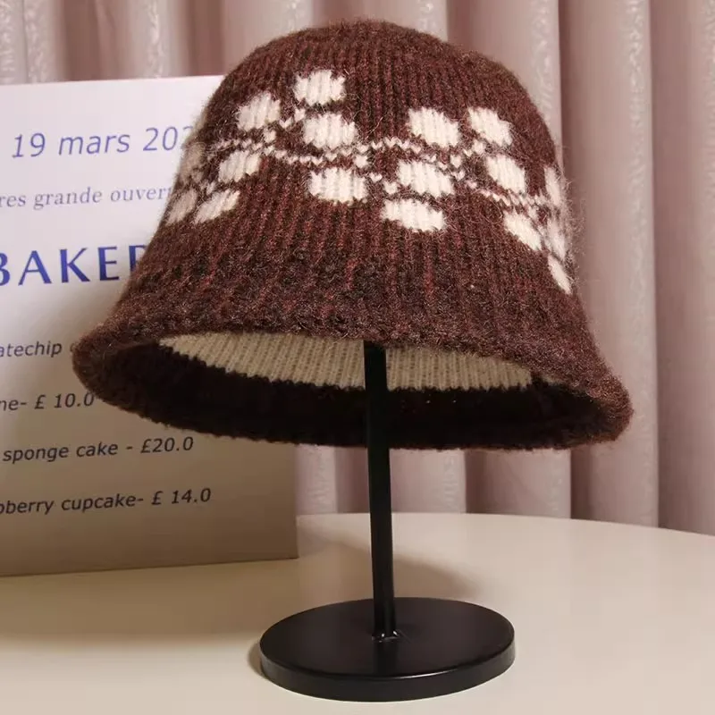 retro-malha-de-la-buet-chapeu-feminino-outono-inverno-quente-protecao-de-orelha-rosto-emagrecimento-floral-chapeu-redondo-superior-aba-larga-bone