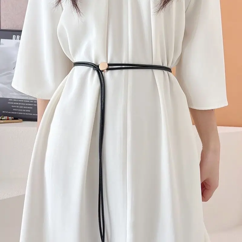 Универсальная веревка на талию для женщин летом с юбкой, модный регулируемый длинный тонкий ремень из мягкой кожи с украшением