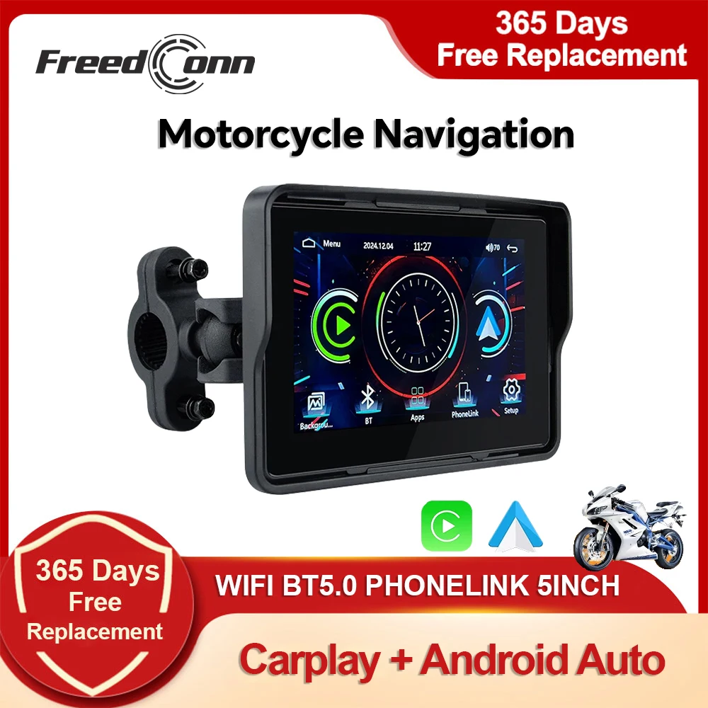 

Портативный цифровой GPS-навигатор Freedconn для мотоциклов с беспроводным CarPlay и Android Auto