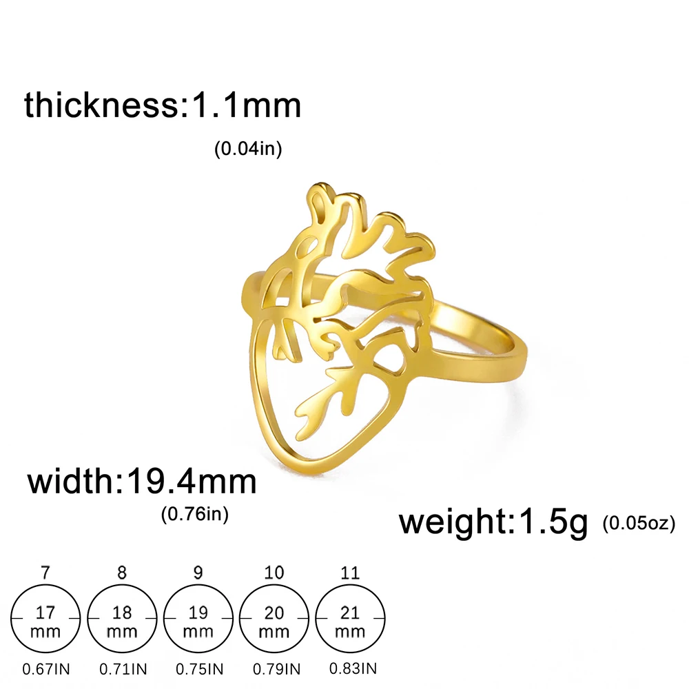 Hanreshe Stainless Steel Heart Ring Medical Anatomy Jewelry Size 7-11 Hollow Design Heart Finger Ring for Doctor Nurse