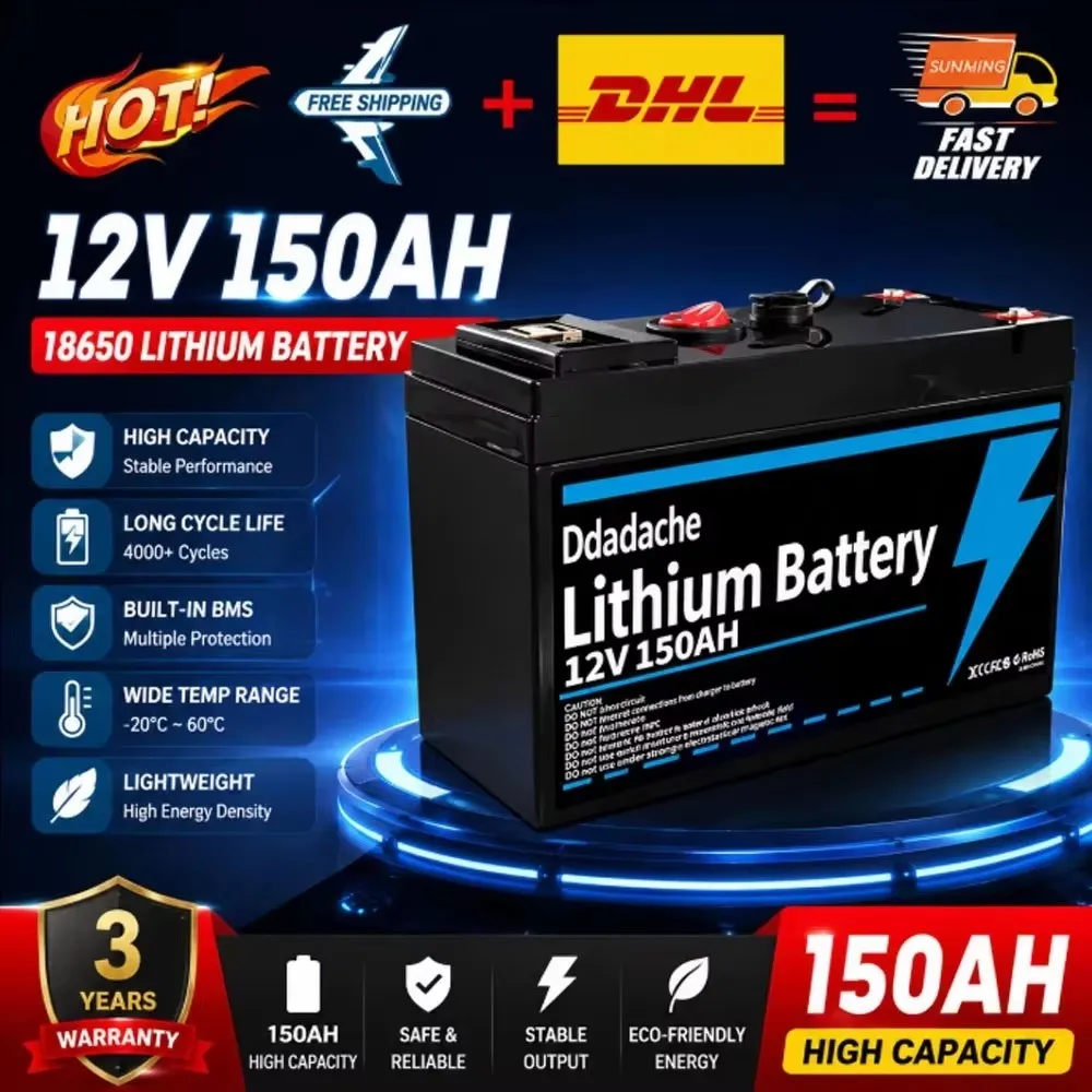 🎁 Batterie au lithium LiFePO4 12V 150Ah, pour UPS, sondeur de pêche pour kayak, panneau solaire, jouets électriques, scooter, camping-car, bateau