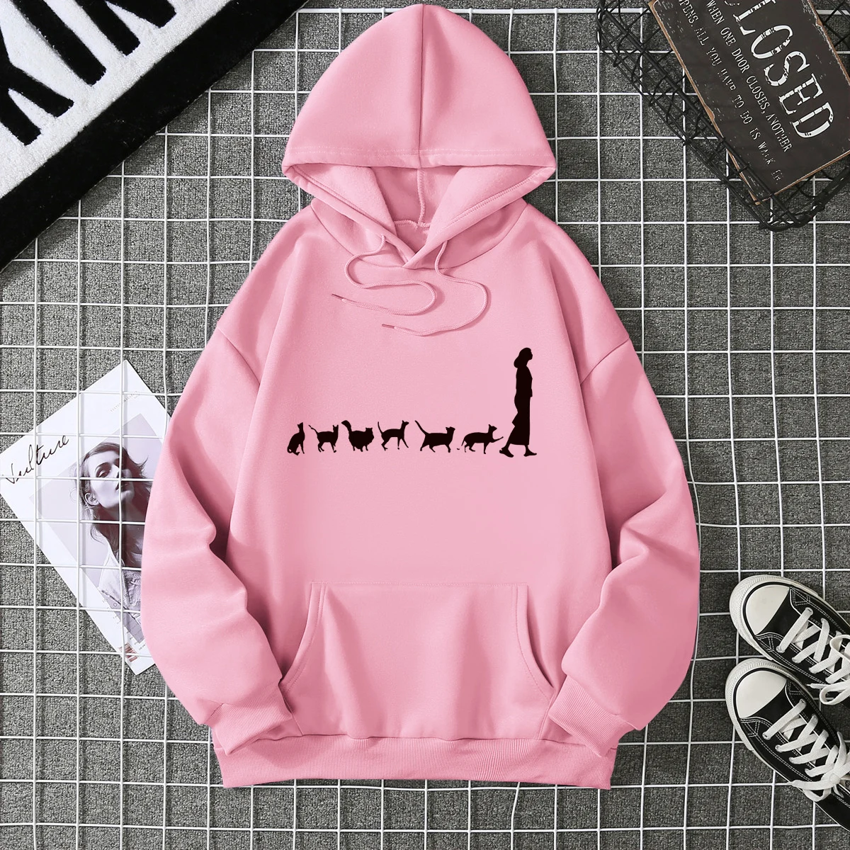 Lady Casual Sweatshirt Hoodie Fall Winter Long Sleeve Printed Sweatshirt Retro New Harajuku Streetwear Creative Patterns Tops