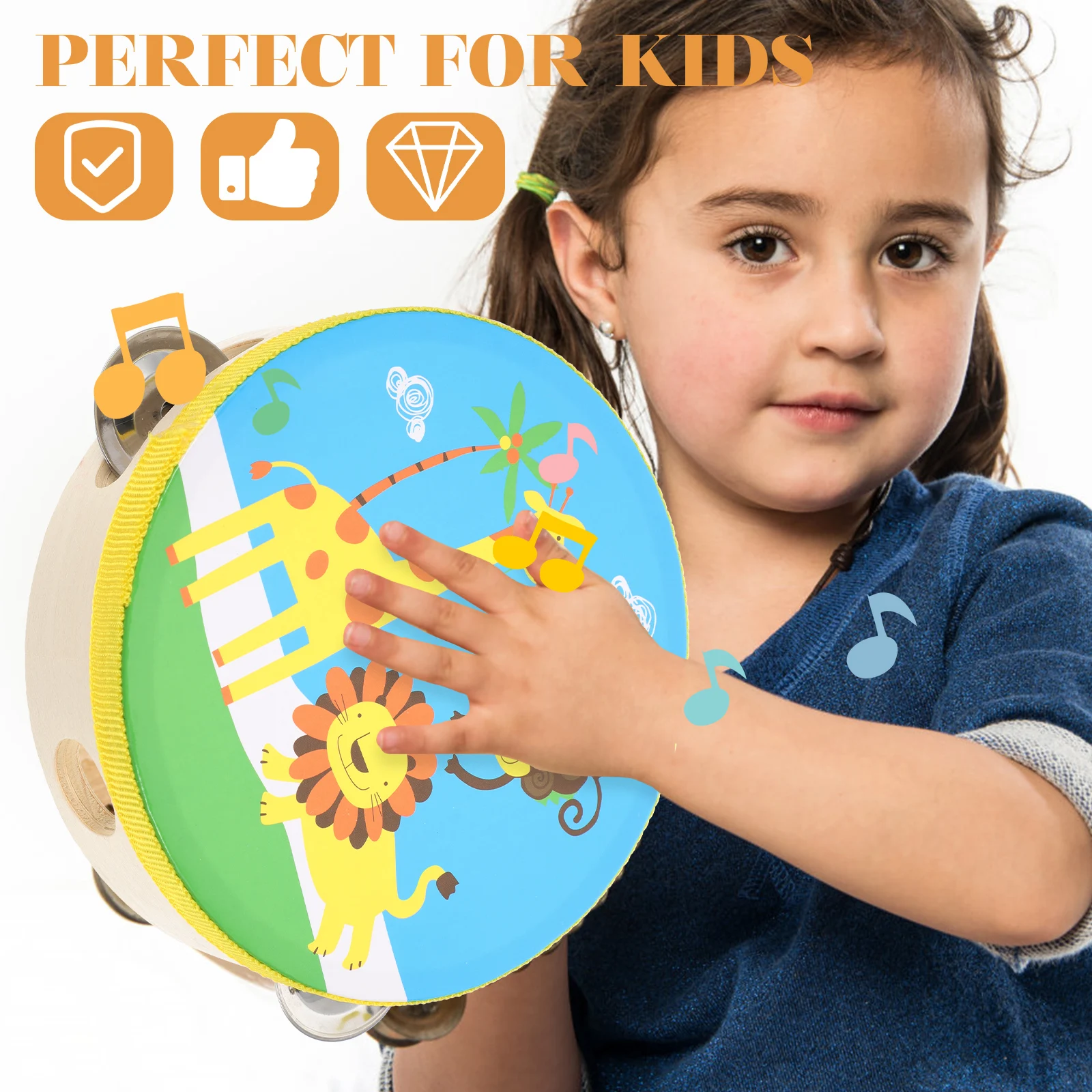 2 pezzi tamburello tamburello set giocattoli musicali strumento musicale a percussione tamburello per bambini manico tamburelli di stoffa bambino tenuto in mano