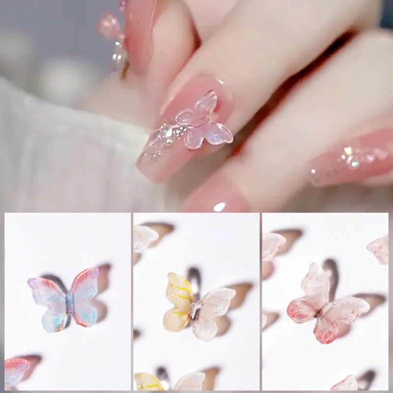 Colorful Butterfly Nail Jewelry DIY Resin Manicure Decals Pink Heart Nail Art Crystal Rhinestones UV Gel Decoration Accessories