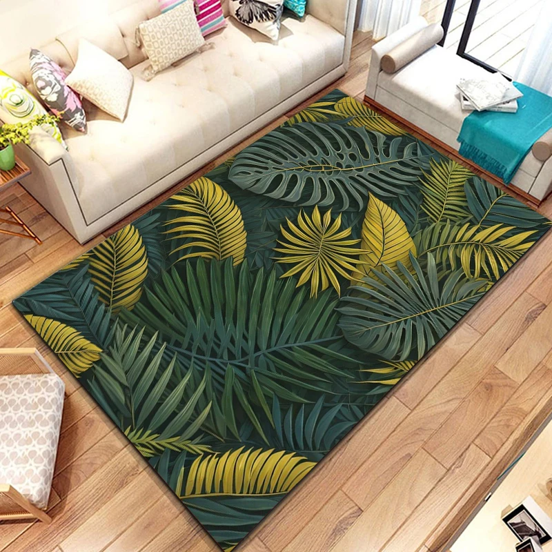 15 Sizes Tropical Leaf Pattern Rug for Bedroom Living Room Carpet for Kitchen Floor Mats Home Decor Non-Slip Floor Pad Rug