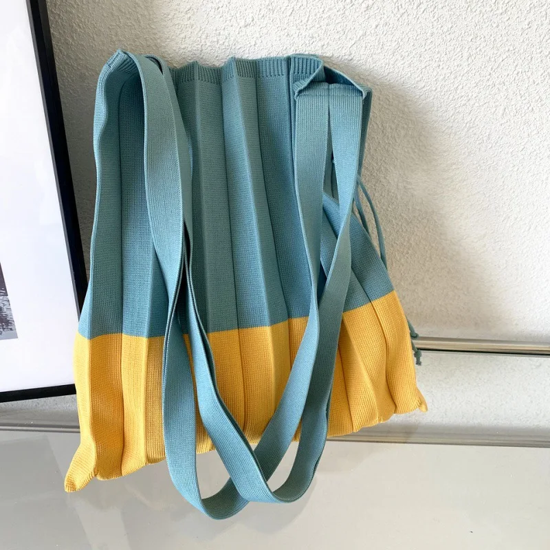 

Корейская японская плиссированная складная вязаная сумка на одно плечо INS, экологически чистая женская сумка Color Blo Acris