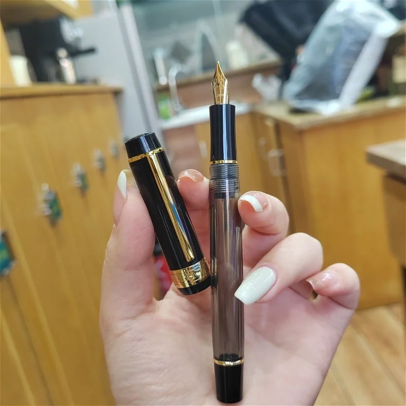 Resin Fountain Pen Transparent Leak Proof Large Capacity EF/F 0.38/0.5mm Nib Ink Pen Office School Supplies Stationery Gift Pen