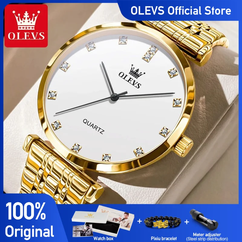 Olevs relógios masculinos simples moda original relógio de quartzo para homem à prova dwaterproof água aço inoxidável uso diário modesto luxo 5596