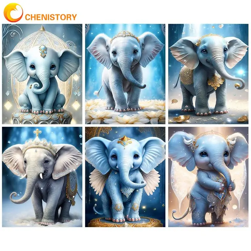 

CHENISTORY Modern Painting By Numbers Little Elephant Decorative Paintings Unique Gift For Handiwork Animals For Kids Artwork